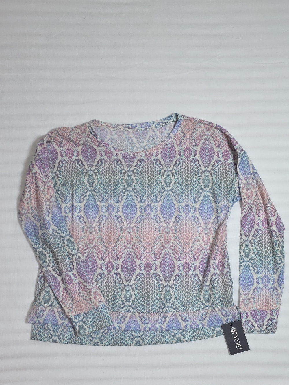 0722 Onzie Pastel Multicolor Snake-Print Long Sleeve Sweatshirt; S/M